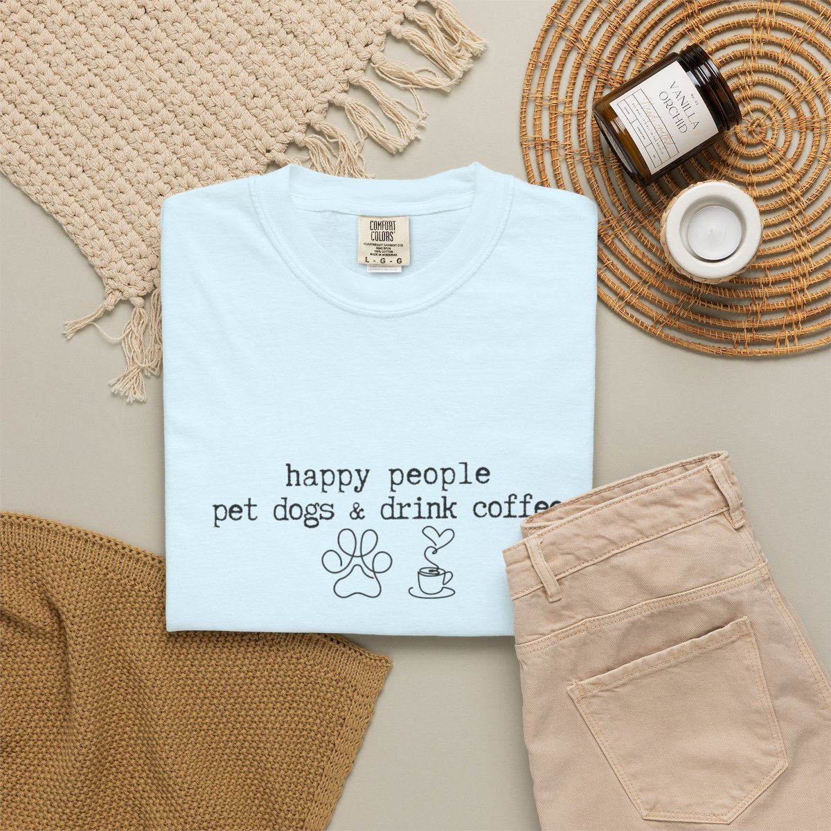 Happy People Pet Dogs and Drink Coffee T-shirt