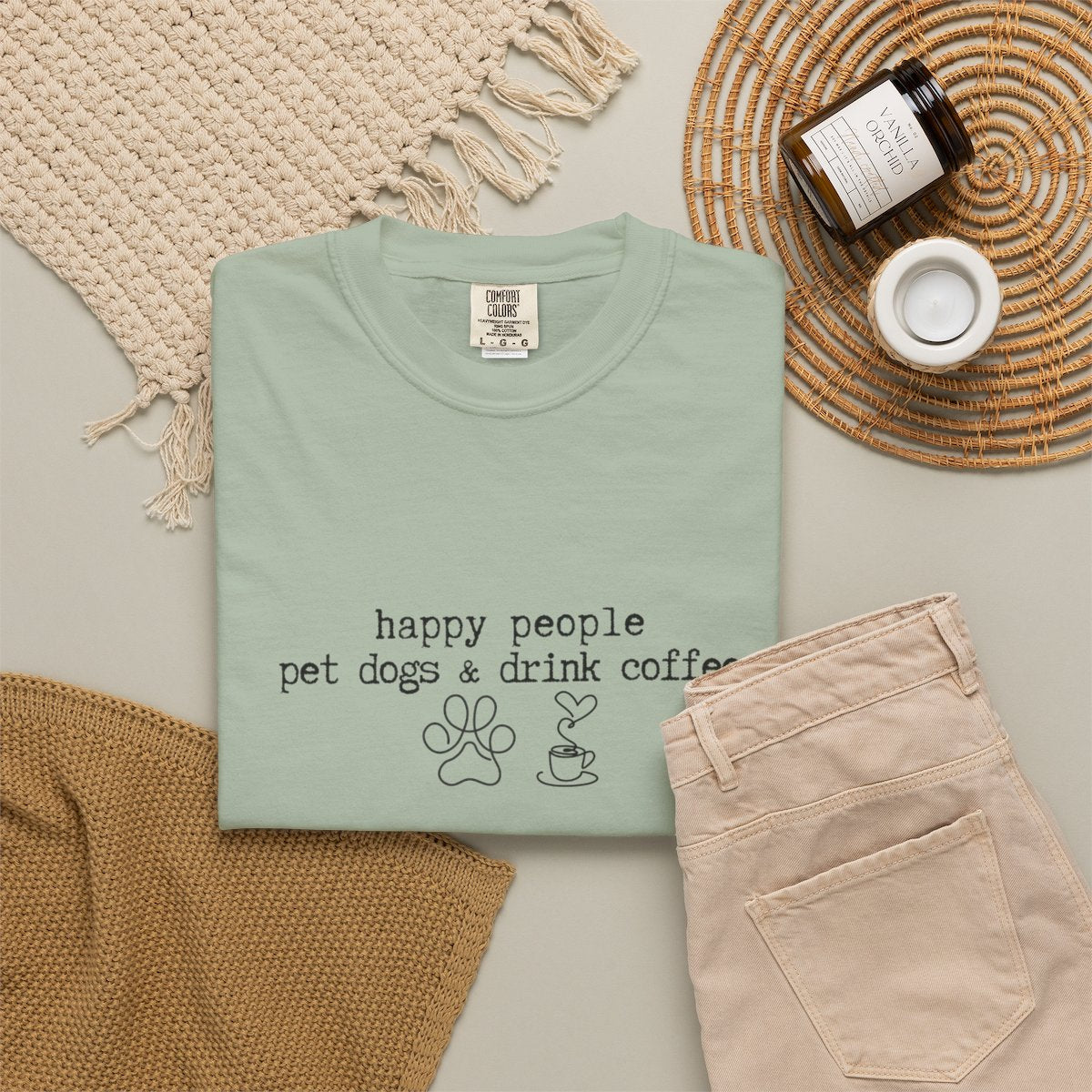 Happy People Pet Dogs and Drink Coffee T-shirt