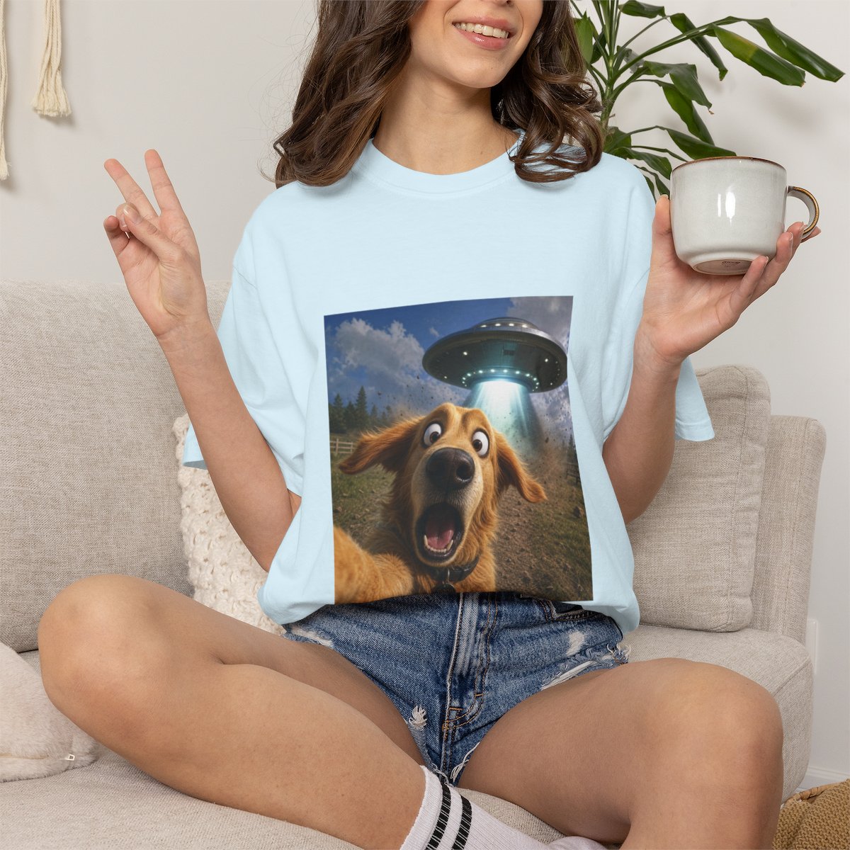 Dog UFO Selfie T-shirt