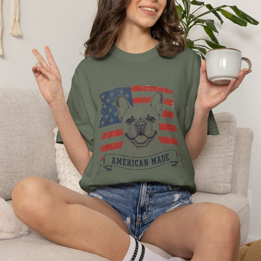 French Bulldog American Made USA flag T-shirt