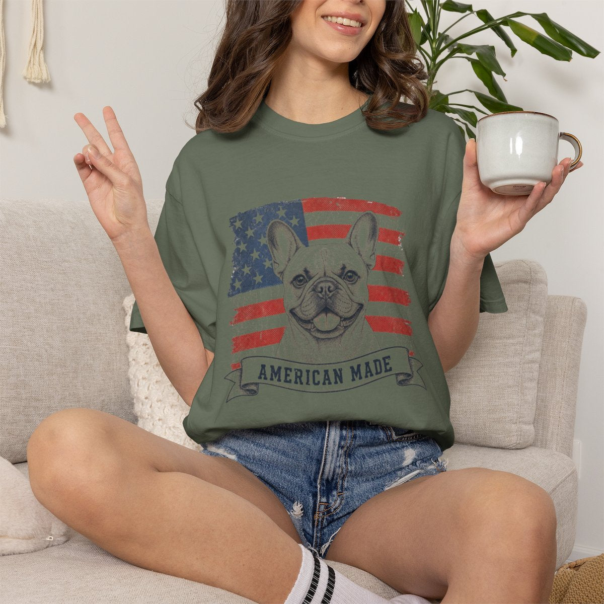 French Bulldog American Made USA flag T-shirt