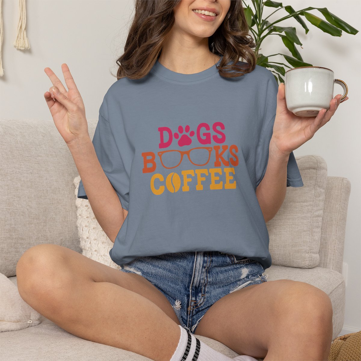 Dogs Books Coffee T-shirt