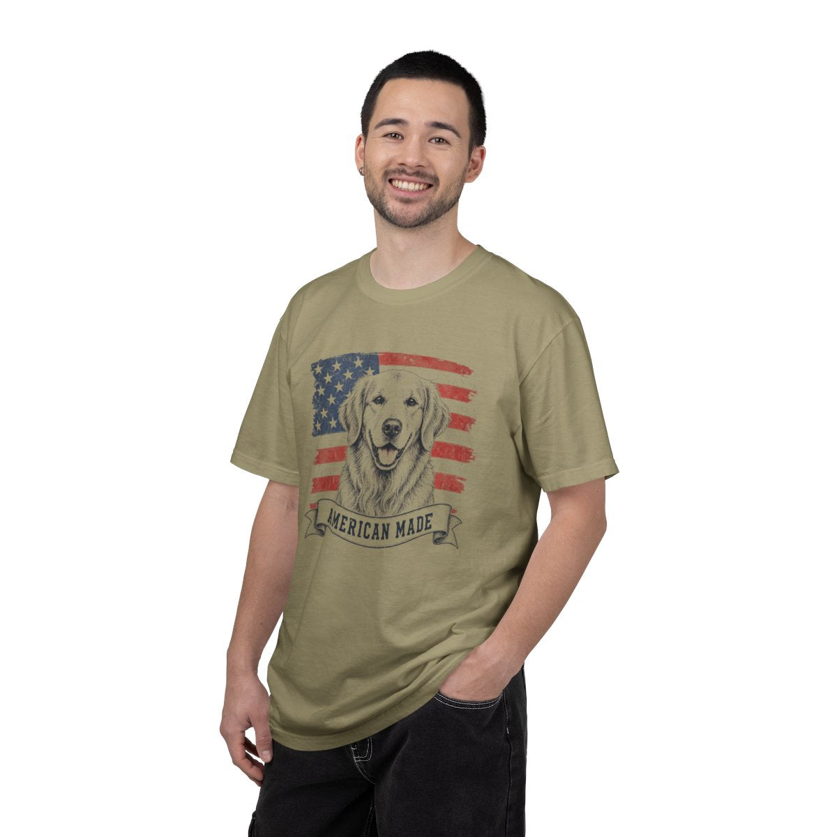 Golden Retriever American Made USA flag T-shirt