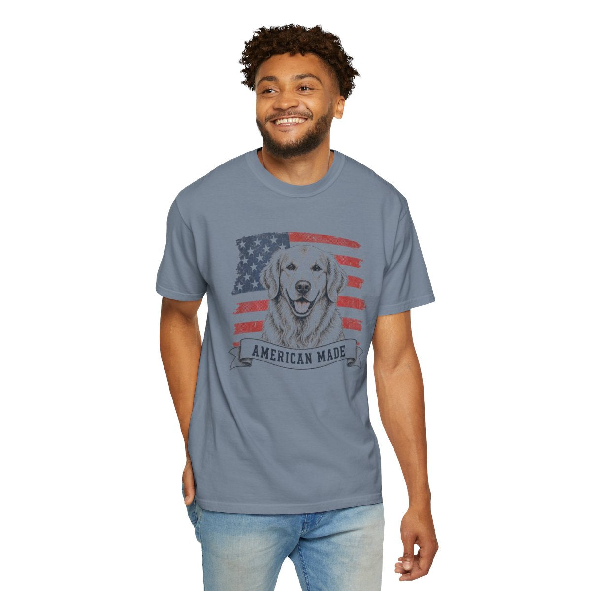 Golden Retriever American Made USA flag T-shirt