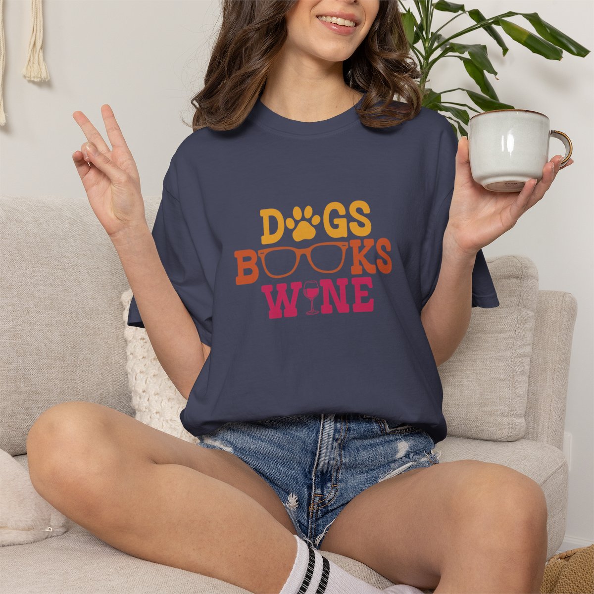 Dogs Books Wine T-shirt