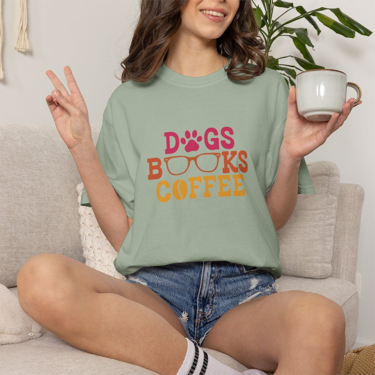 Dogs Books Coffee T-shirt
