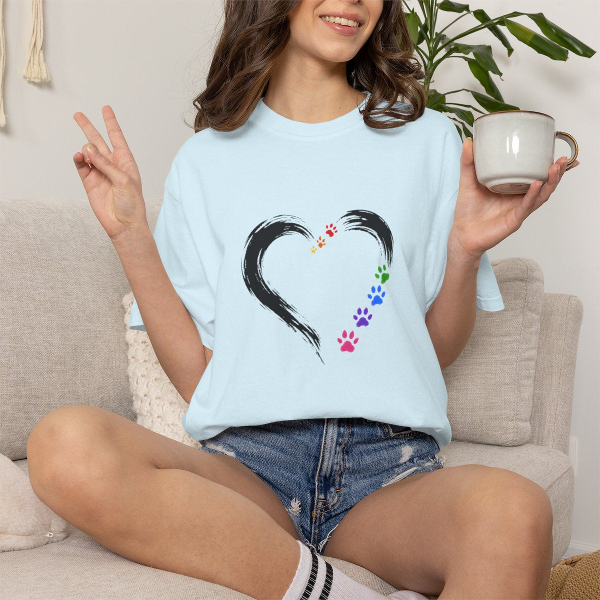 Pride Rainbow Paw Brushstroke Heart T-Shirt