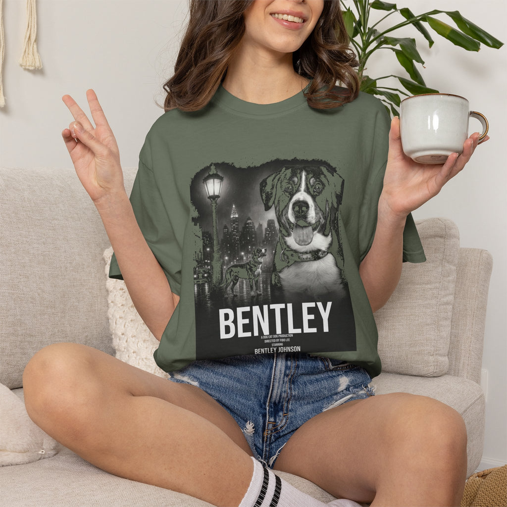 Personalized Dog Movie Poster T-shirt  – Custom Film Noir Pet Portrait Shirt, Vintage Cinematic Dog Lover Gift
