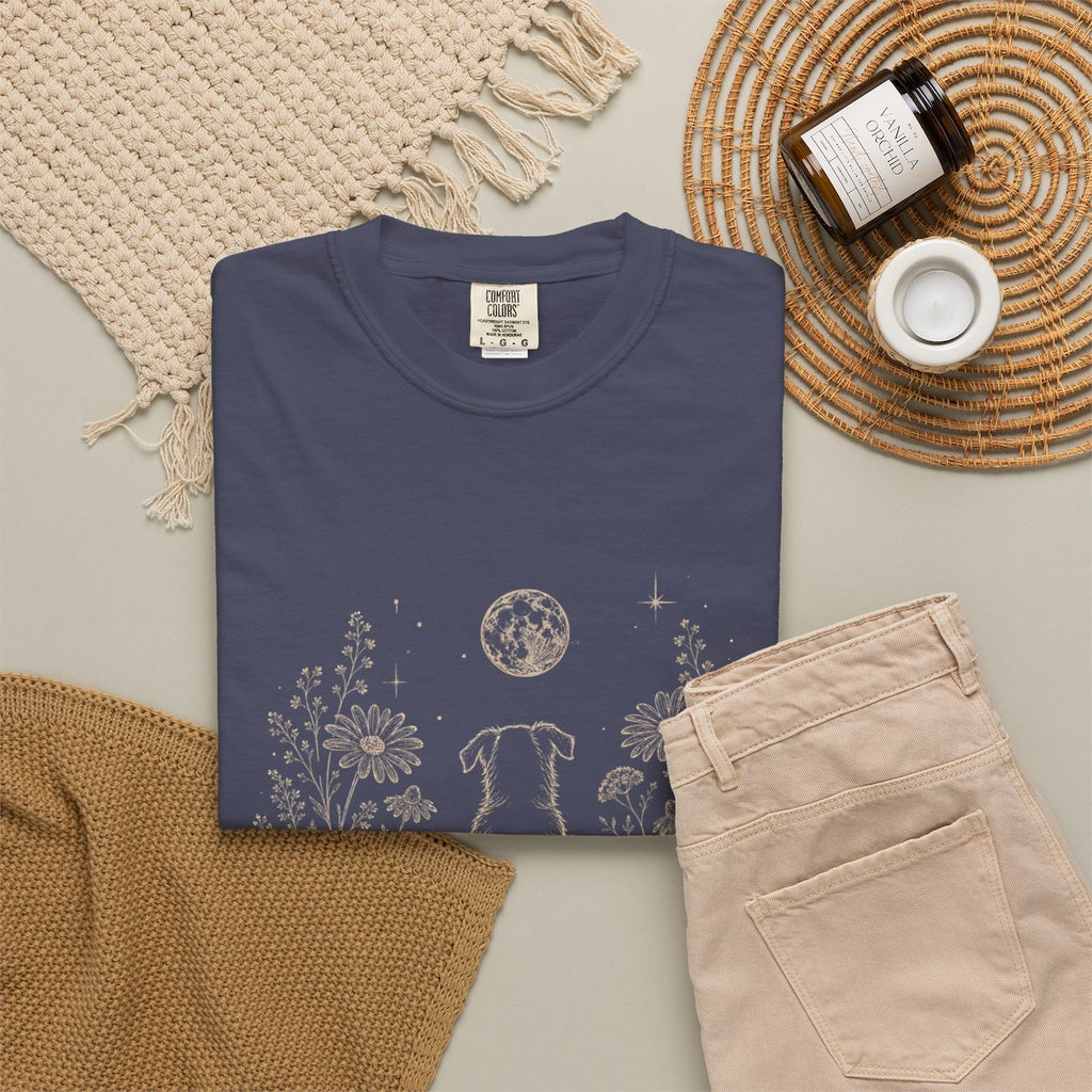 Dog in the Garden on a Moonlit Night T-shirt