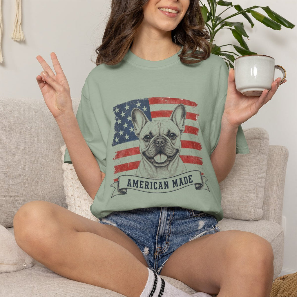 French Bulldog American Made USA flag T-shirt