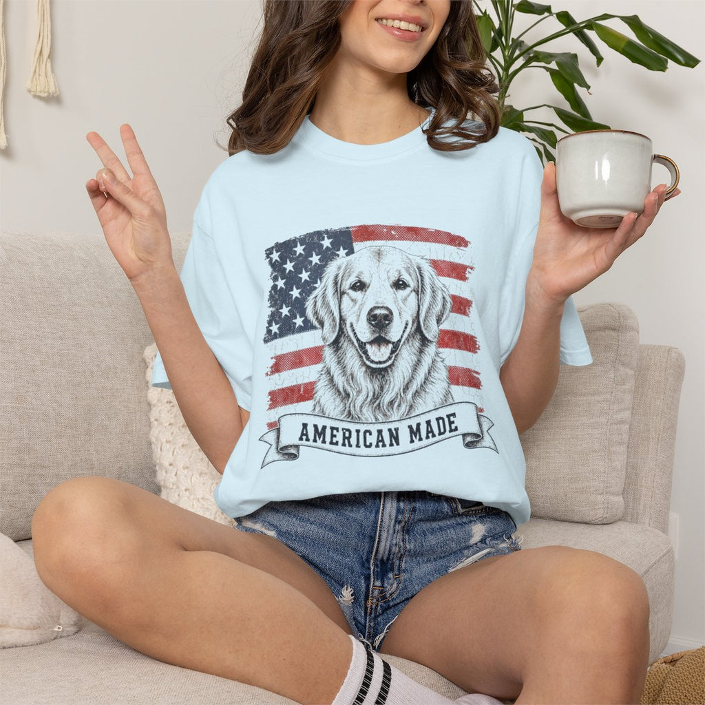 Golden Retriever American Made USA flag T-shirt