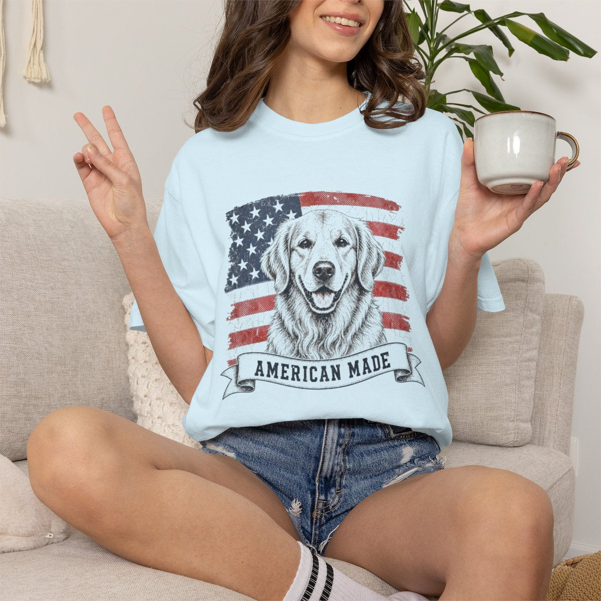 Golden Retriever American Made USA flag T-shirt