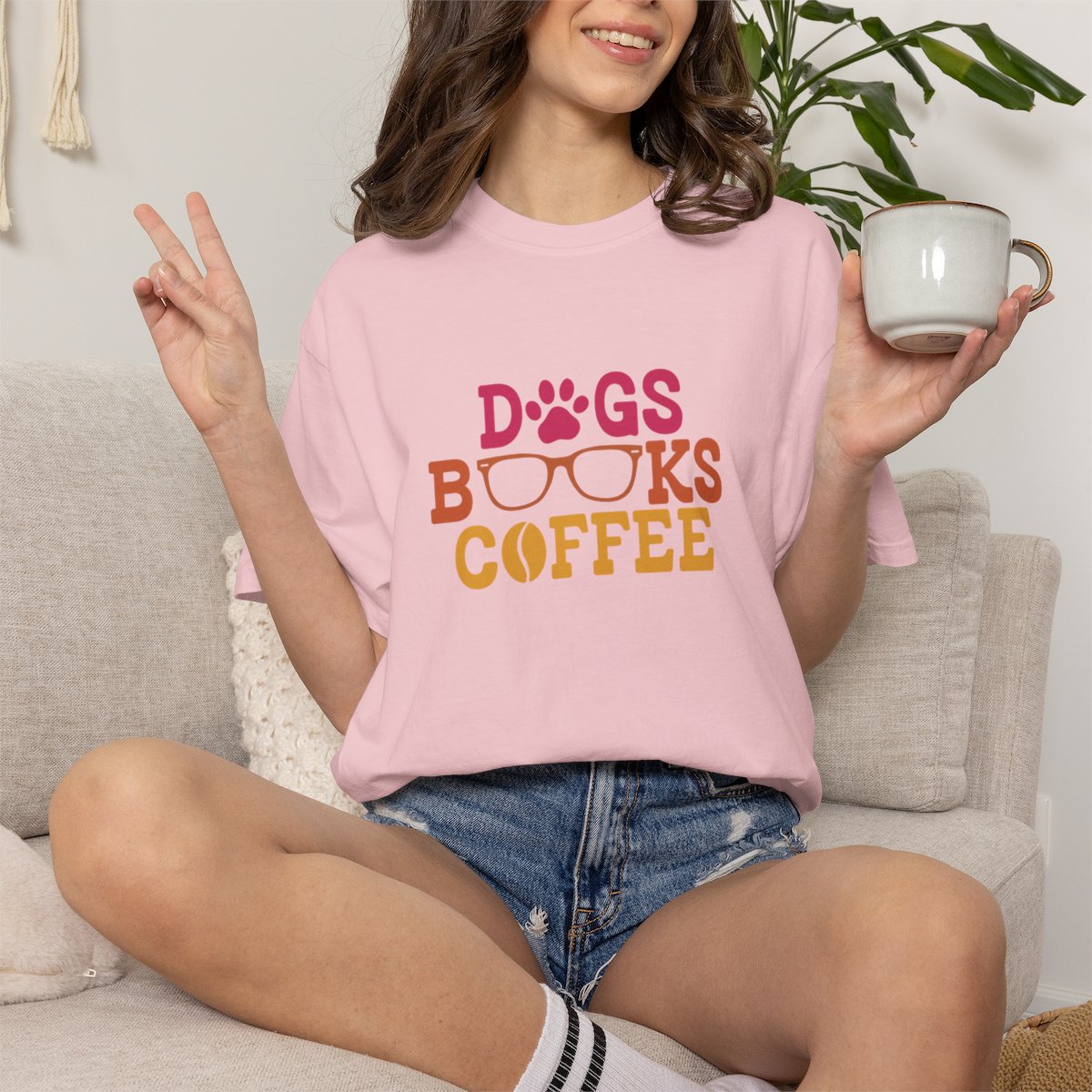 Dogs Books Coffee T-shirt