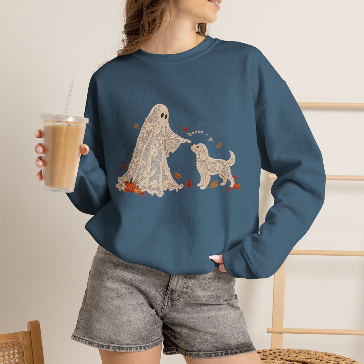 Lace Ghost and Dog Boooo-p Sweatshirt