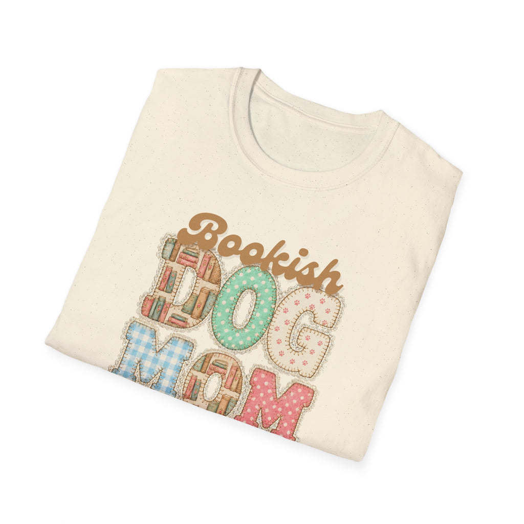 Bookish Dog Mom faux patchwork T-Shirt