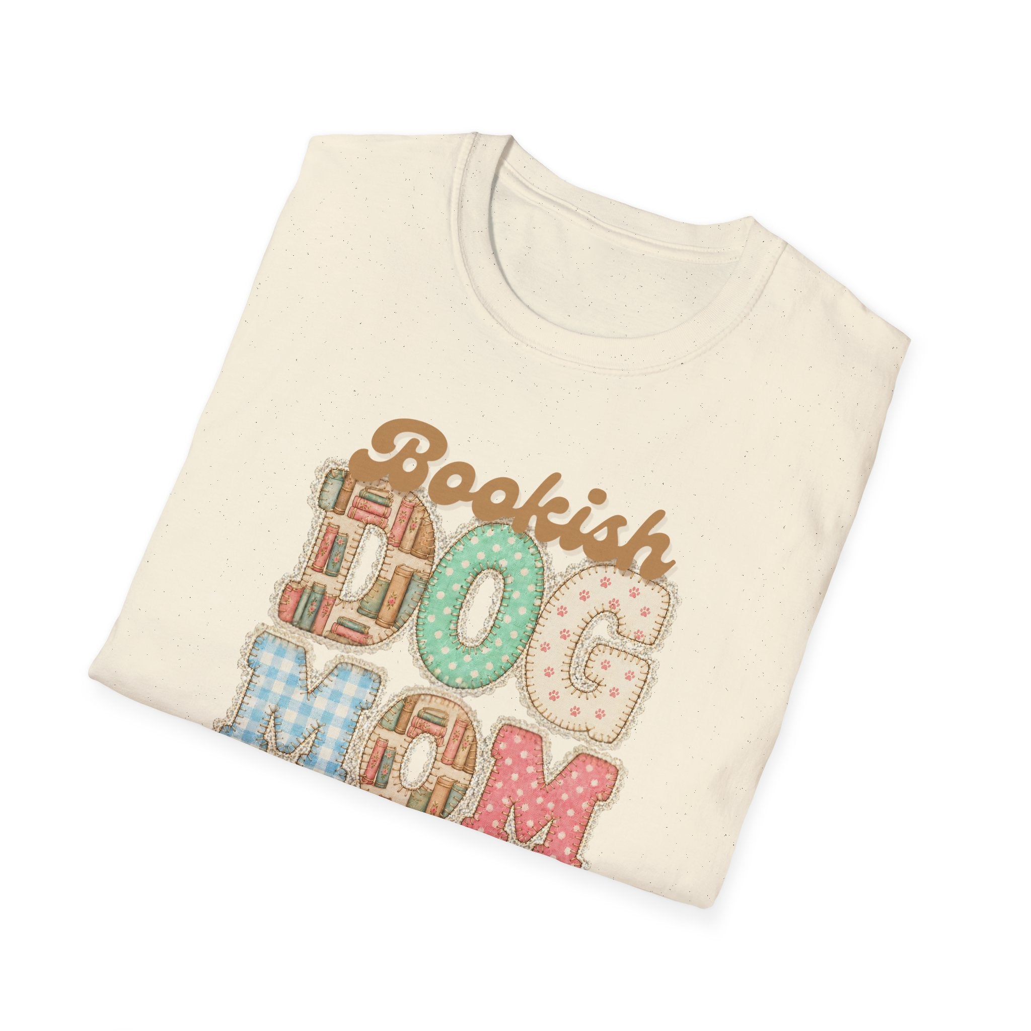 Bookish Dog Mom faux patchwork T-Shirt