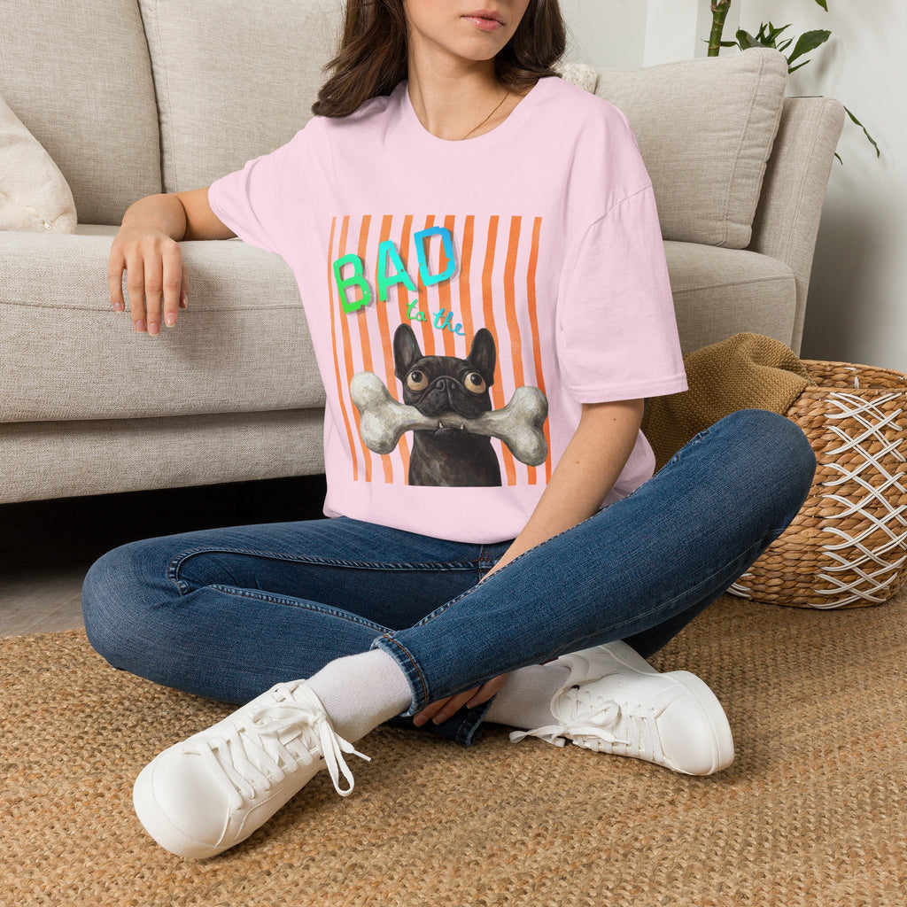 Bad to the Bone French Bulldog T-Shirt. Orange stripes