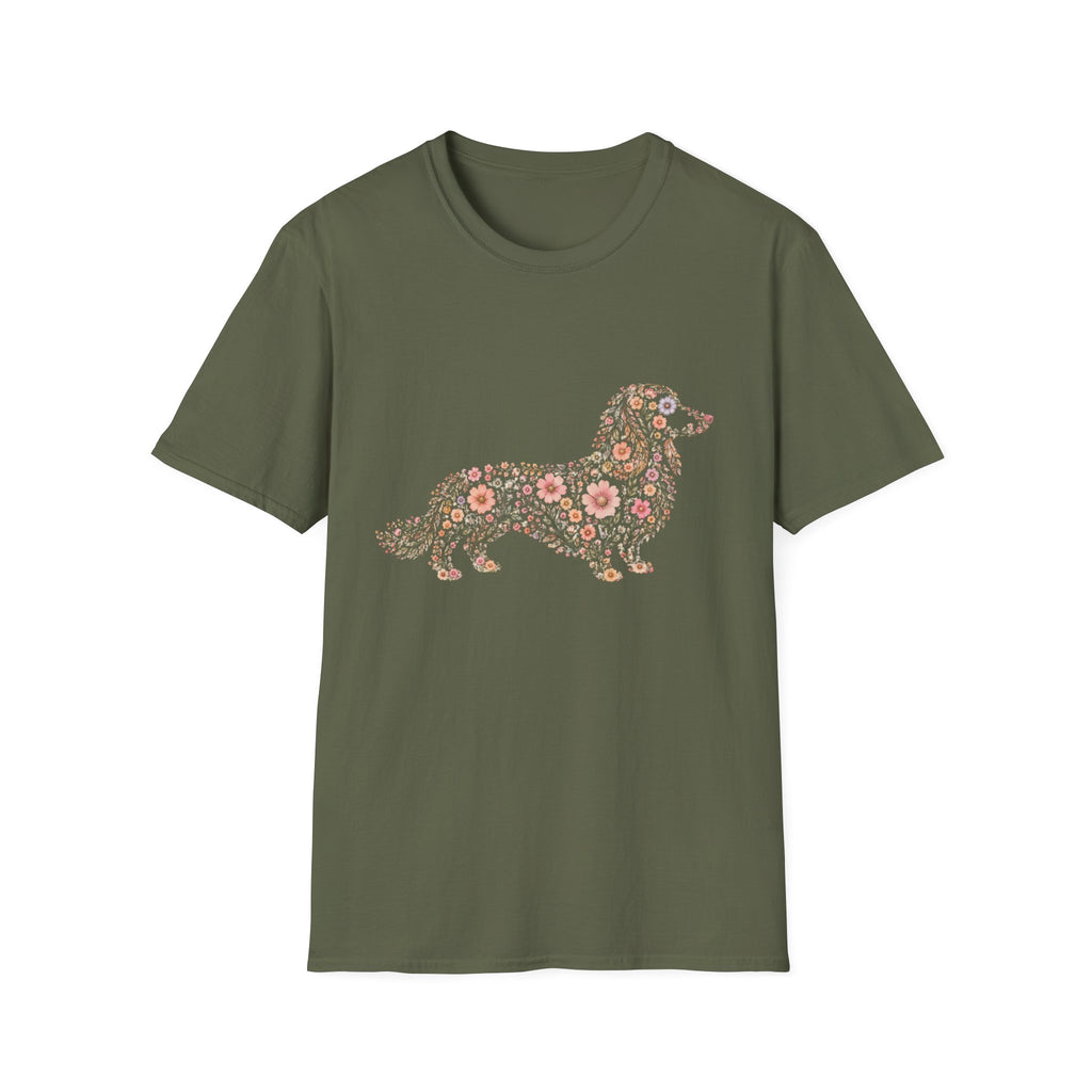 Long Haired Dachshund Floral T-shirt