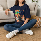Bad to the Bone French Bulldog T-Shirt. Orange stripes
