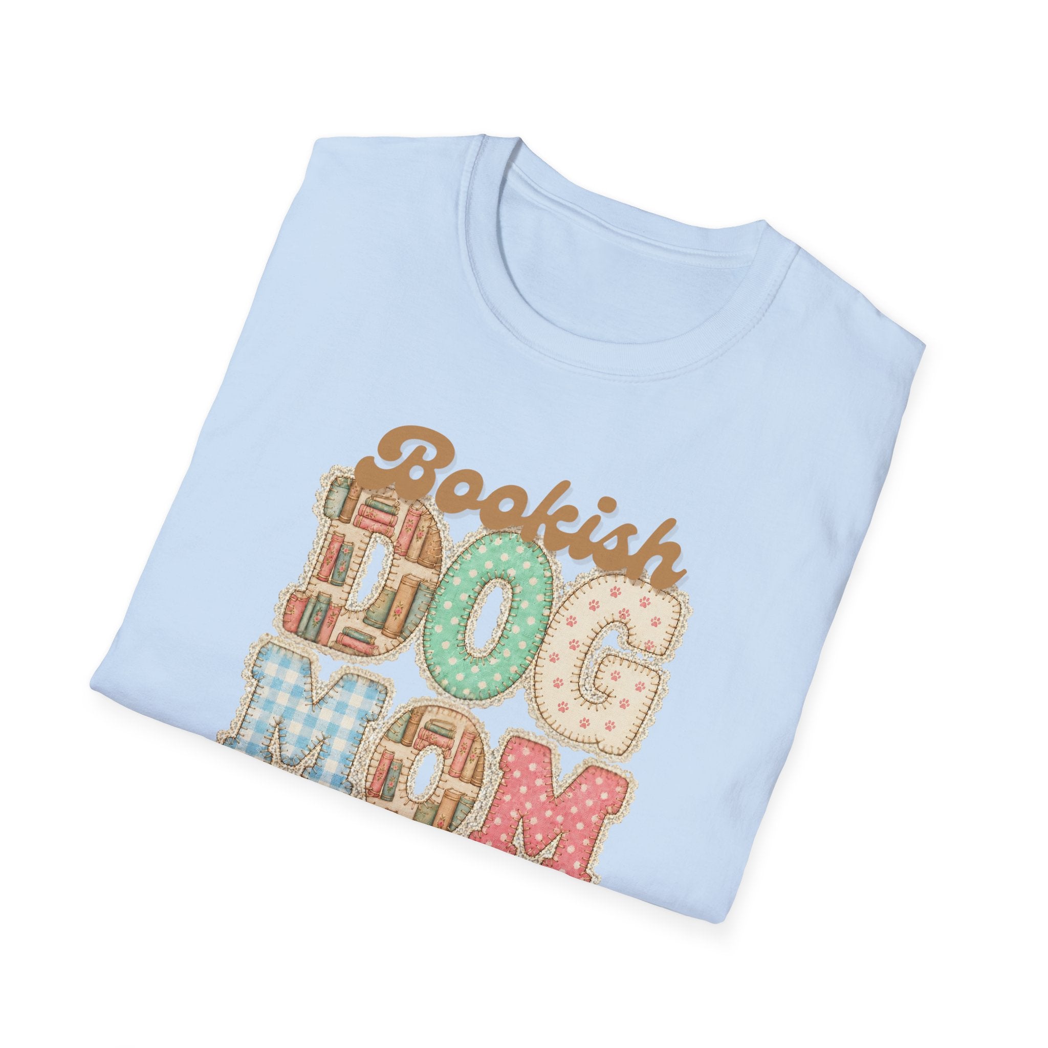 Bookish Dog Mom faux patchwork T-Shirt
