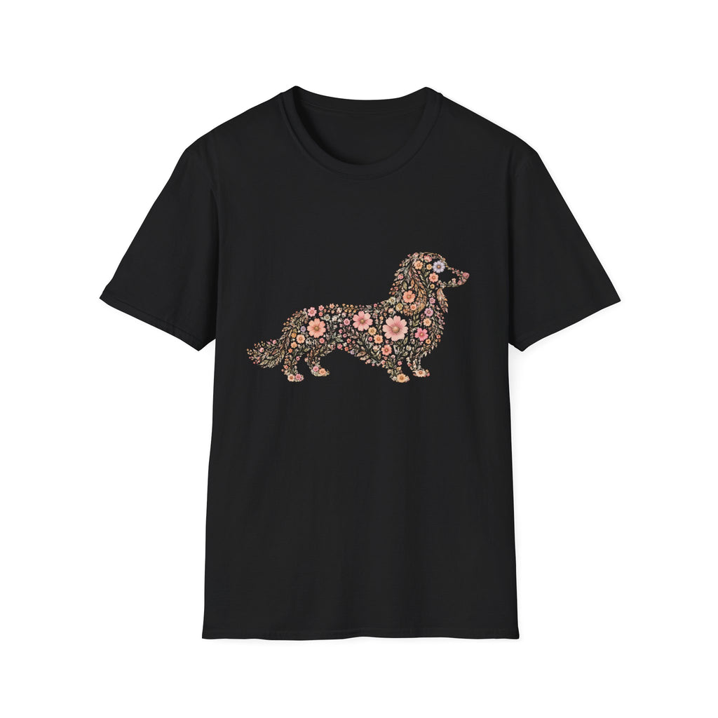 Long Haired Dachshund Floral T-shirt