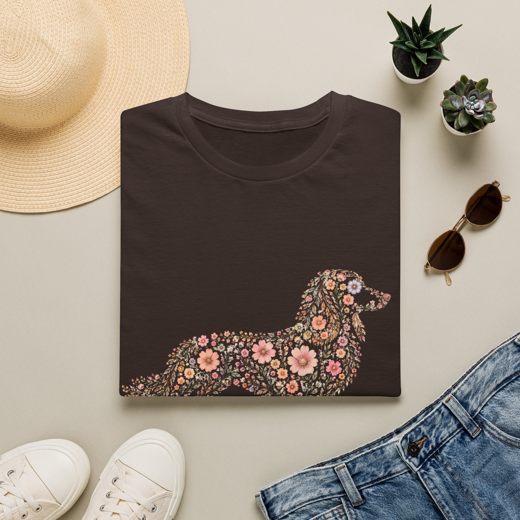 Long Haired Dachshund Floral T-shirt