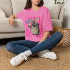Whiskey, Hair of the Dog Pug Hangover T-Shirt. Pink stripes