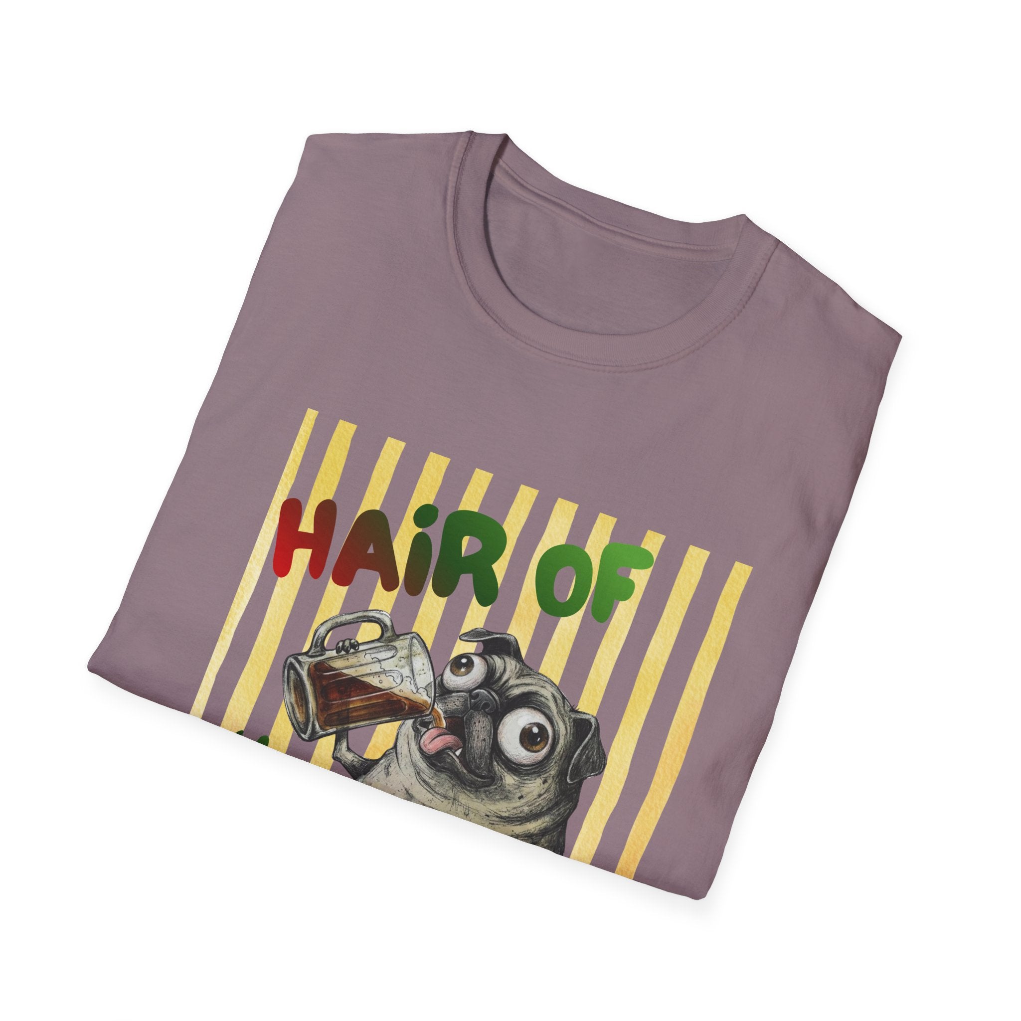 Hair of the Dog Pug with Beer T-shirt, Yellow stripes